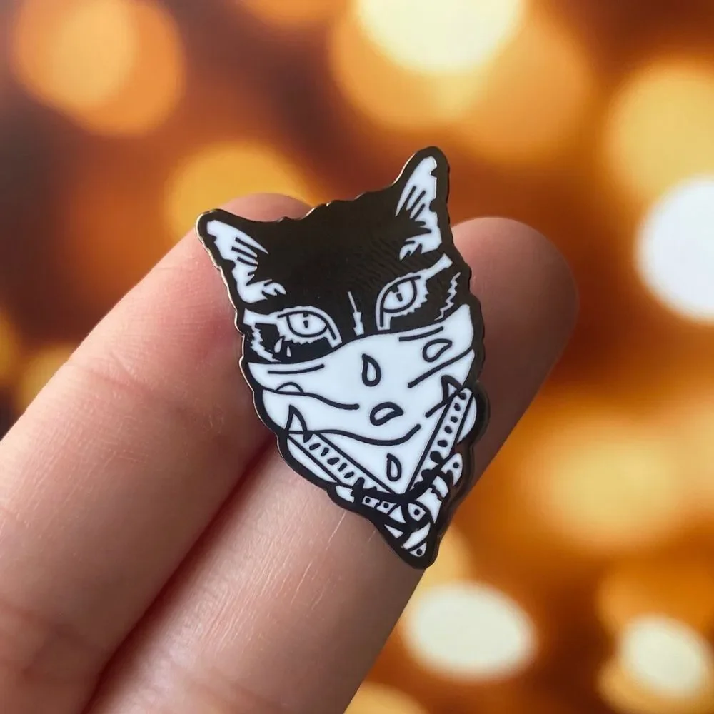 COVID Masked Cat Kitty Black Enamel Pin/ Brooch
